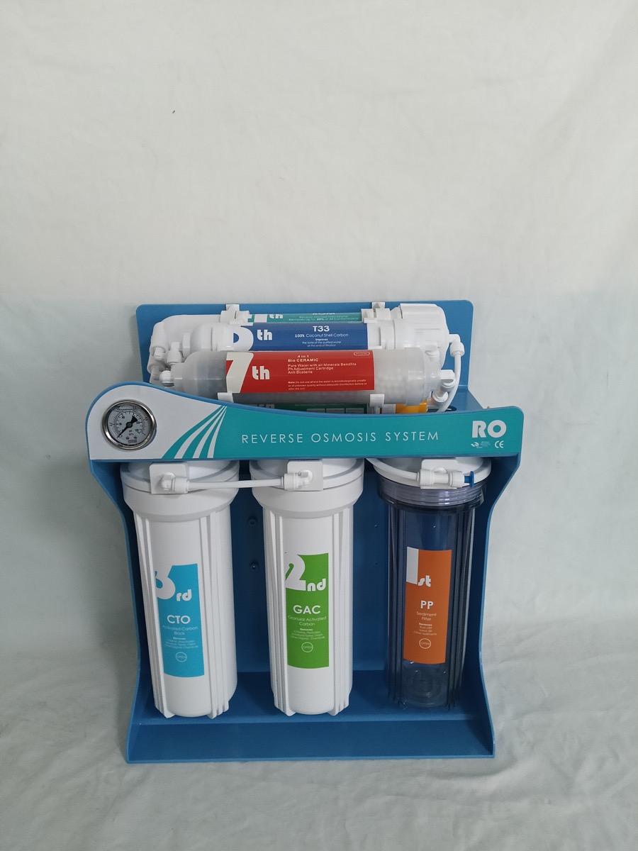 blue plastic bracket RO water purifier with single pressure gauge