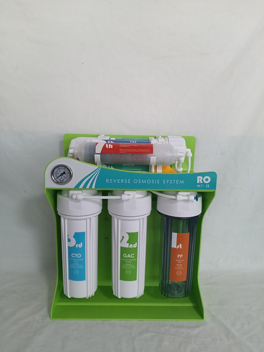 green plastic bracket seven stage RO water purifier with single gauge