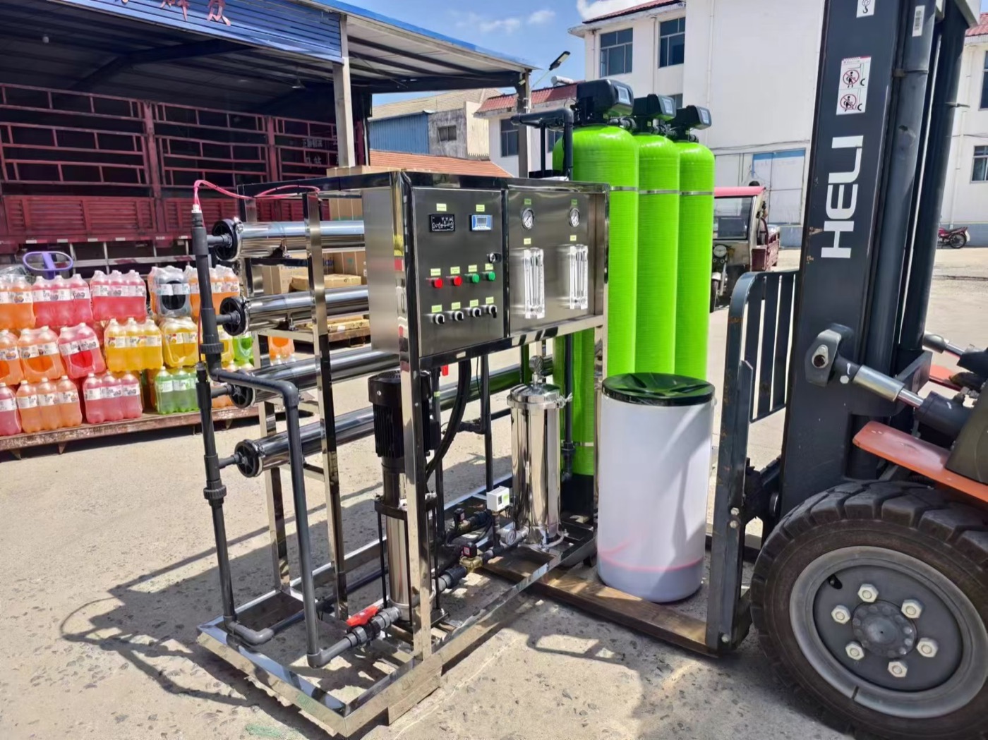 three tank industrial RO machine ready for shipping and OEM delivery