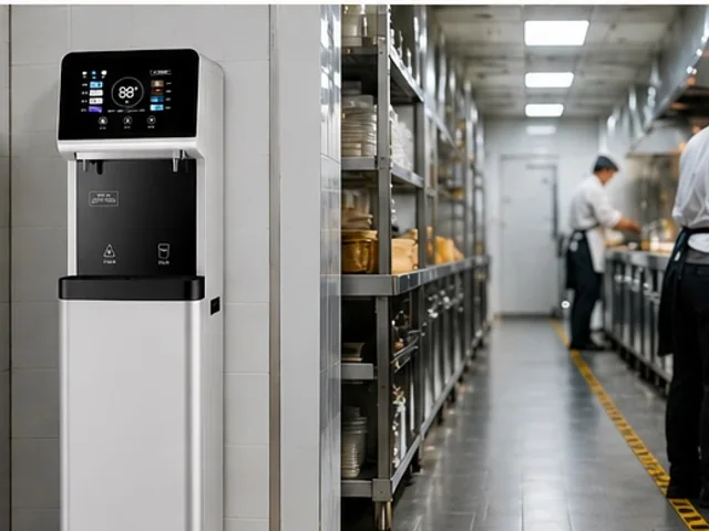 E600-S-Min floor-standing RO dispenser in a hotel kitchen