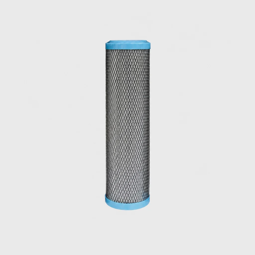 Flat-End PCO High-Iodine Sintered Activated Carbon Filter Cartridge – Blue End Caps